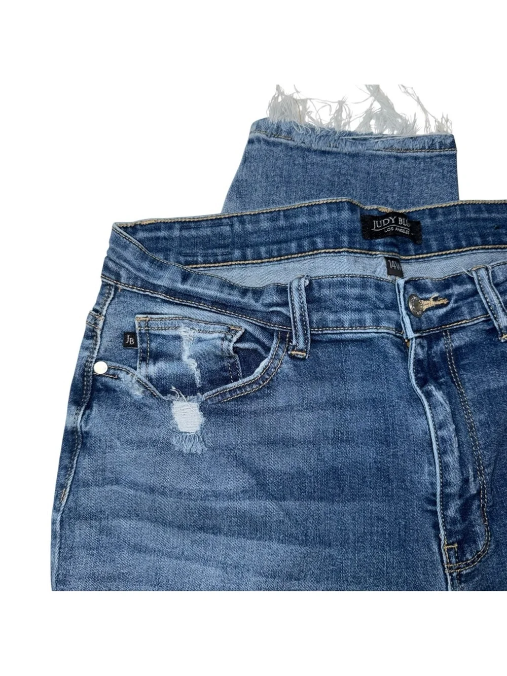 Judy Blue Medium Blue Distressed Ankle Crop Jeans